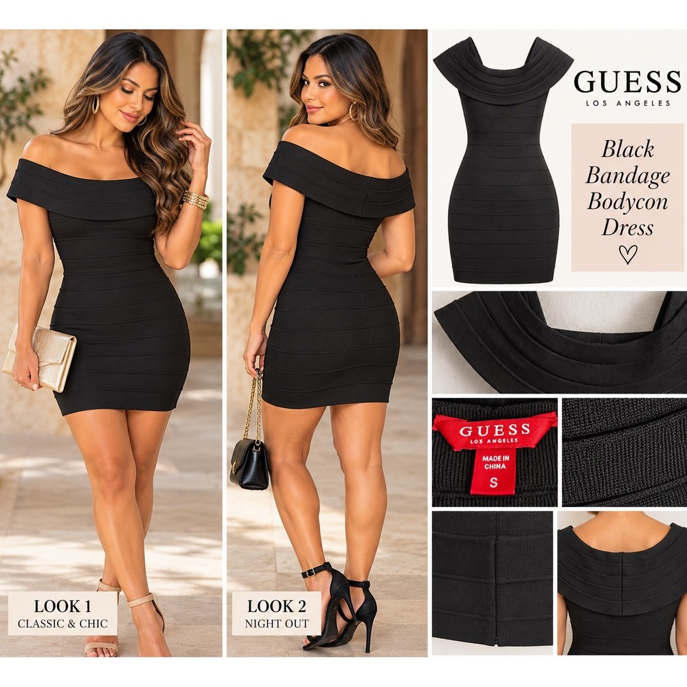 GUESS Womens Black Off The Shoulder Bandage Bodycon Mini Dress Small